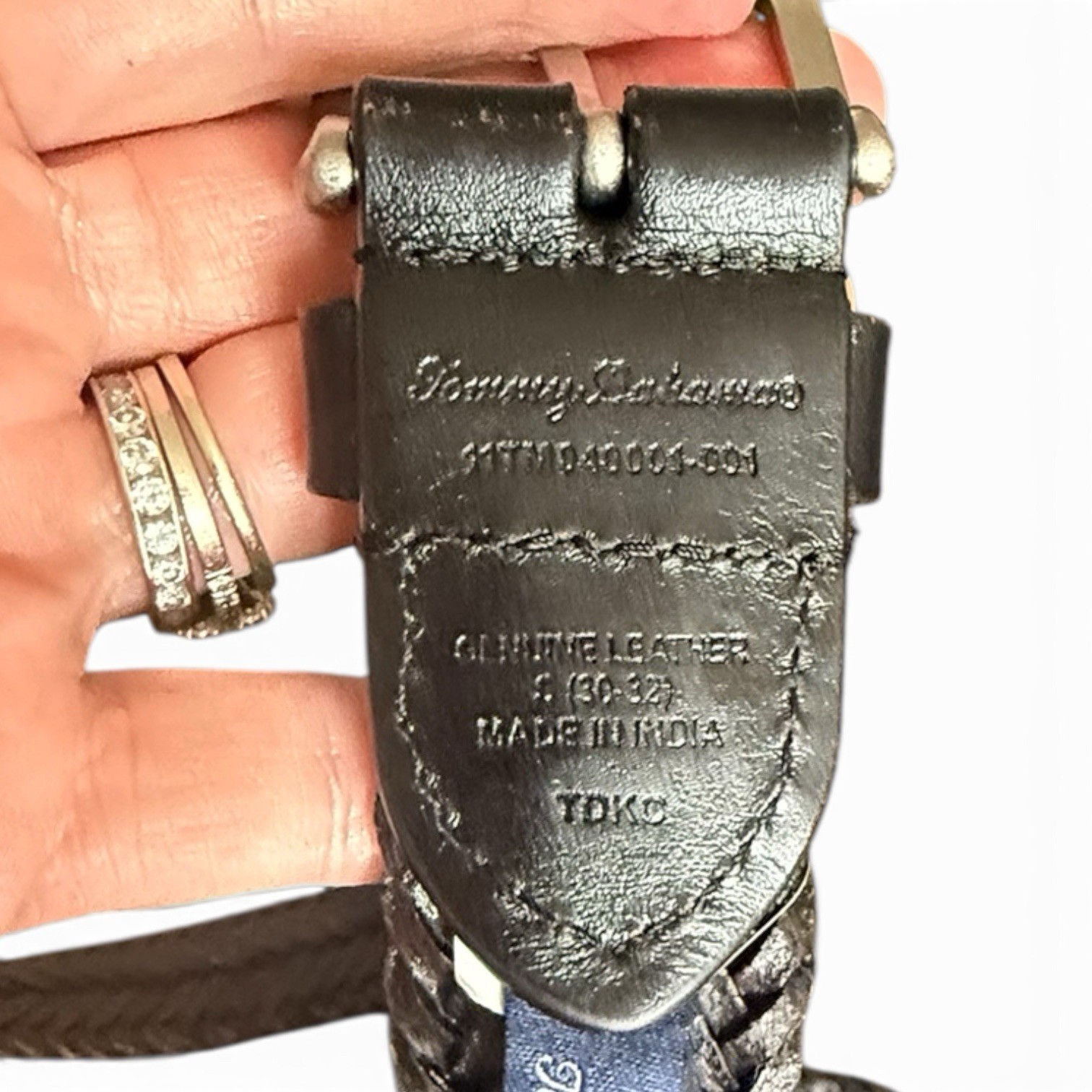 Tommy Bahama Women’s Black Braided Leather Stretch Belt w/ Marlin Logo