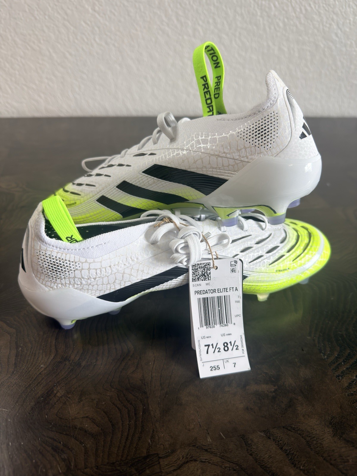 adidas Predator Elite FT FG Soccer Cleats White Black Yellow Lace-Up Low Top