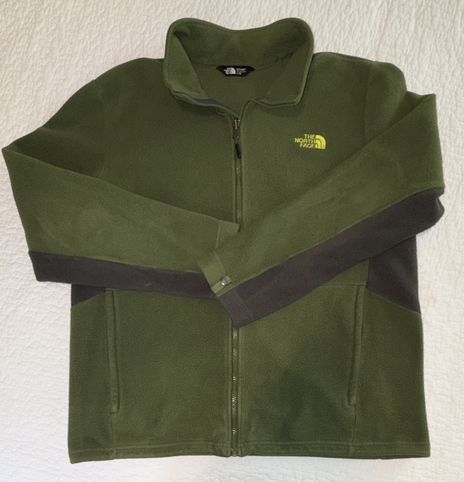 The North Face Men’s Full Zip Fleece Jacket Green/Gray XL Pockets Logo