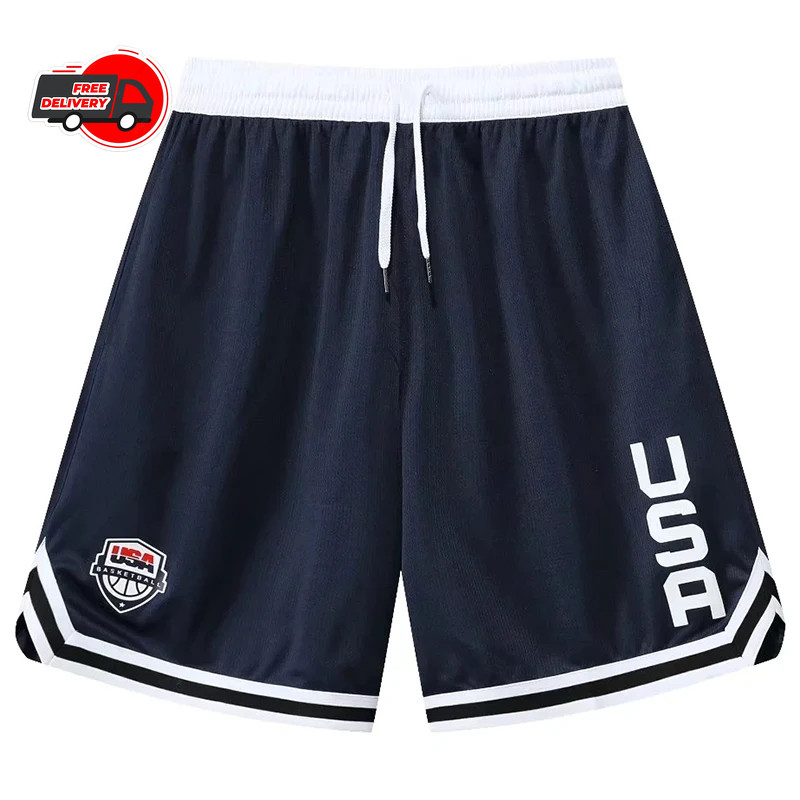 USA Print Basketball Shorts Training Men Active Shorts Loose Pockets Cycling…