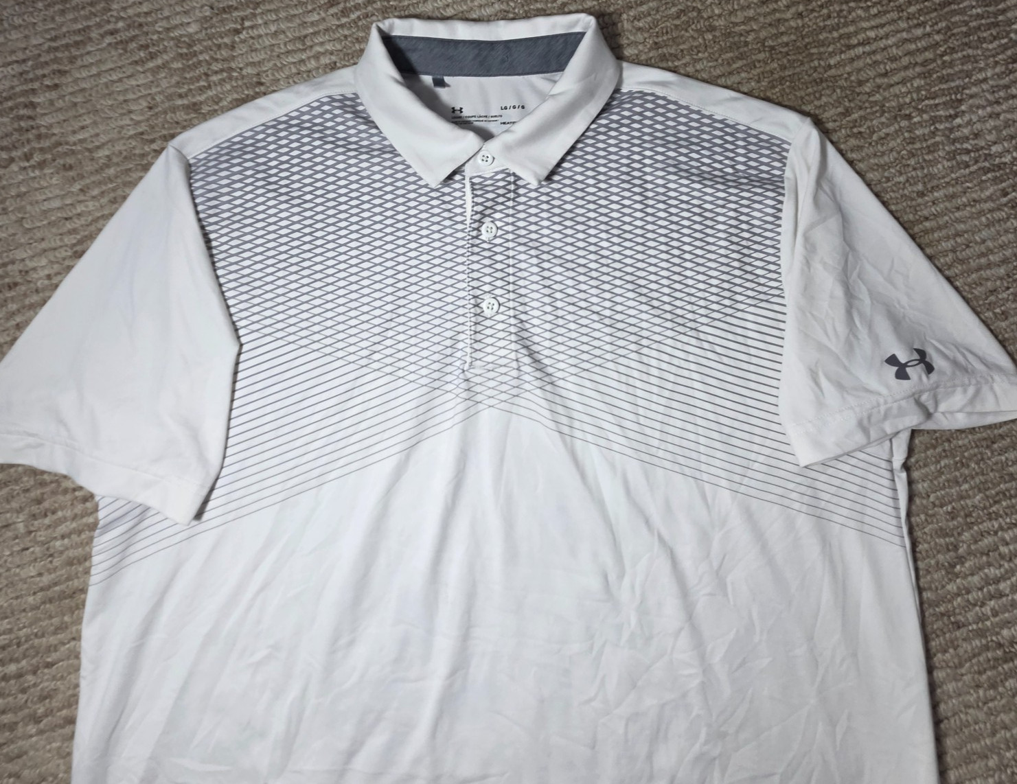 Under Armour Mens Polo Shirt LG Light Blue HeatGear Golf Loose Fit Short Sleeve