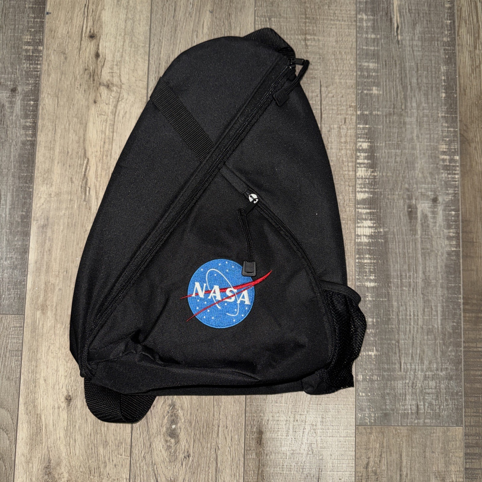 NASA Kennedy Space Center Crossbody Sling Bag Black Embroidered Logo