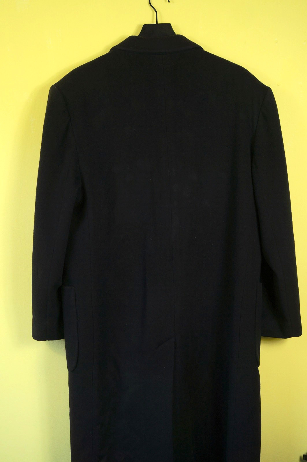 Perry Ellis Dark Blue 100% Virgin Wool Double Breasted Long Coat ~ Size 42/L