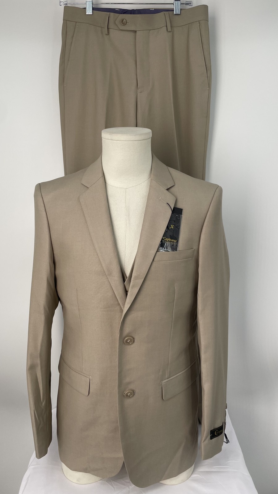 Capitano Men 3 Piece Suit Beige Size 40R/W34 Sydney Slim Fit Single Breasted