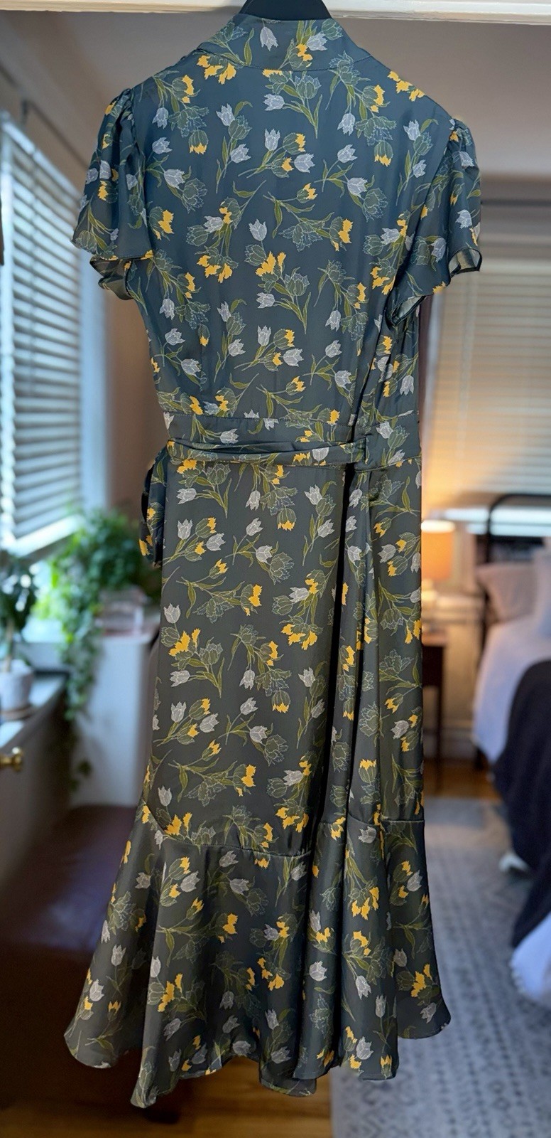 JoFlower Margaret Wrap Dress Midi Small Gray Floral Pattern New With Tags $198