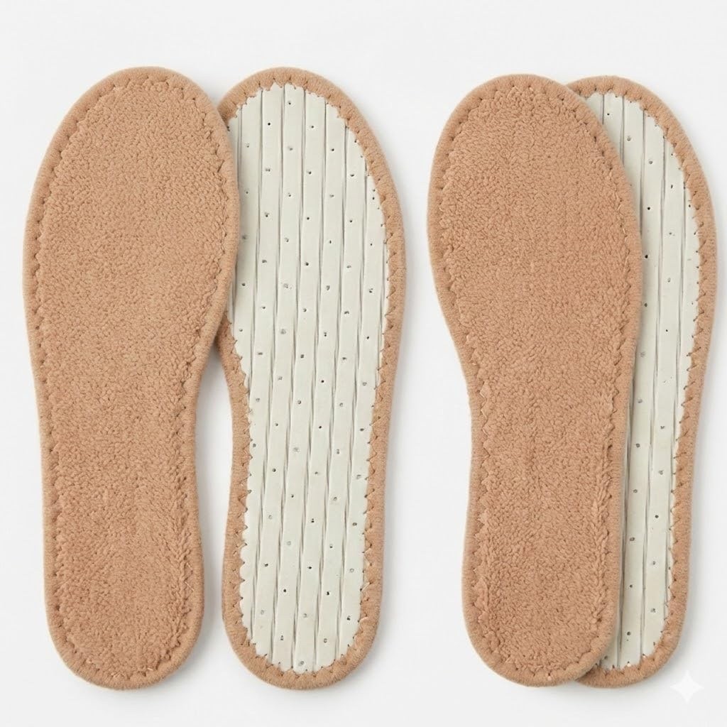 Washable Ventilate Absorbent Sweat Cotton Terry Shoe Insoles Women Men (Tan)