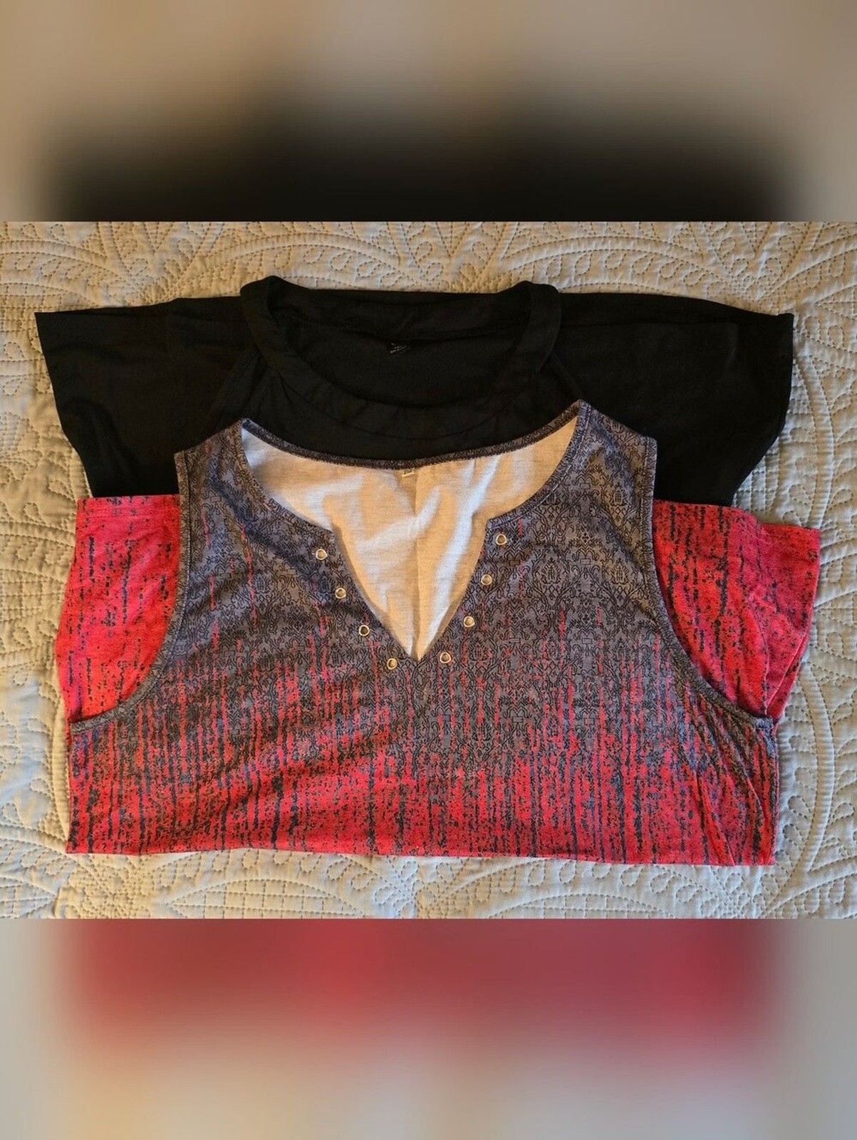 Colorblock V-Neck Women’s Top in Black and Coral Black Tank Top