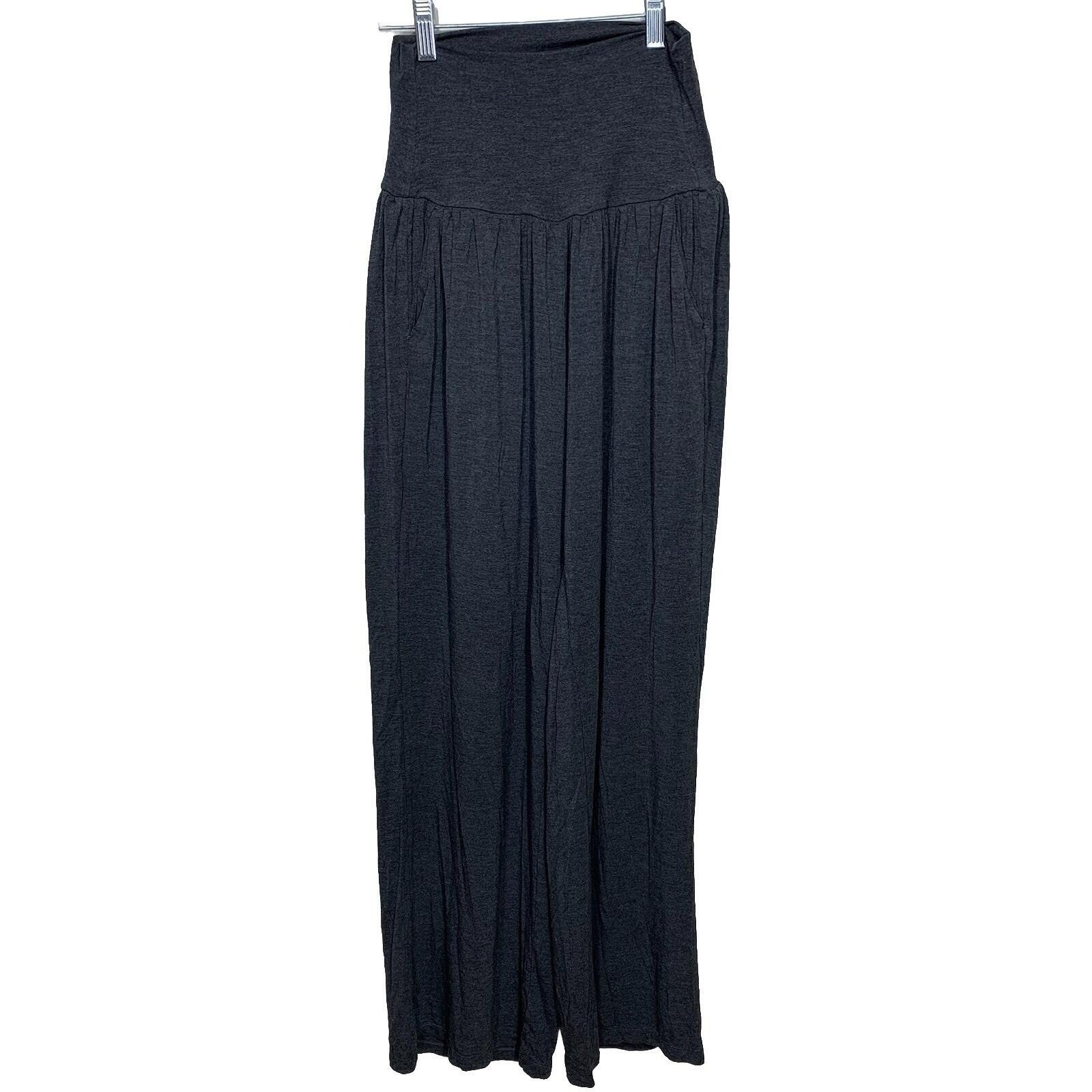 Ododos Wide Leg Pants Womens Small Gray High Waist Smocked Rayon Stretch Pockets