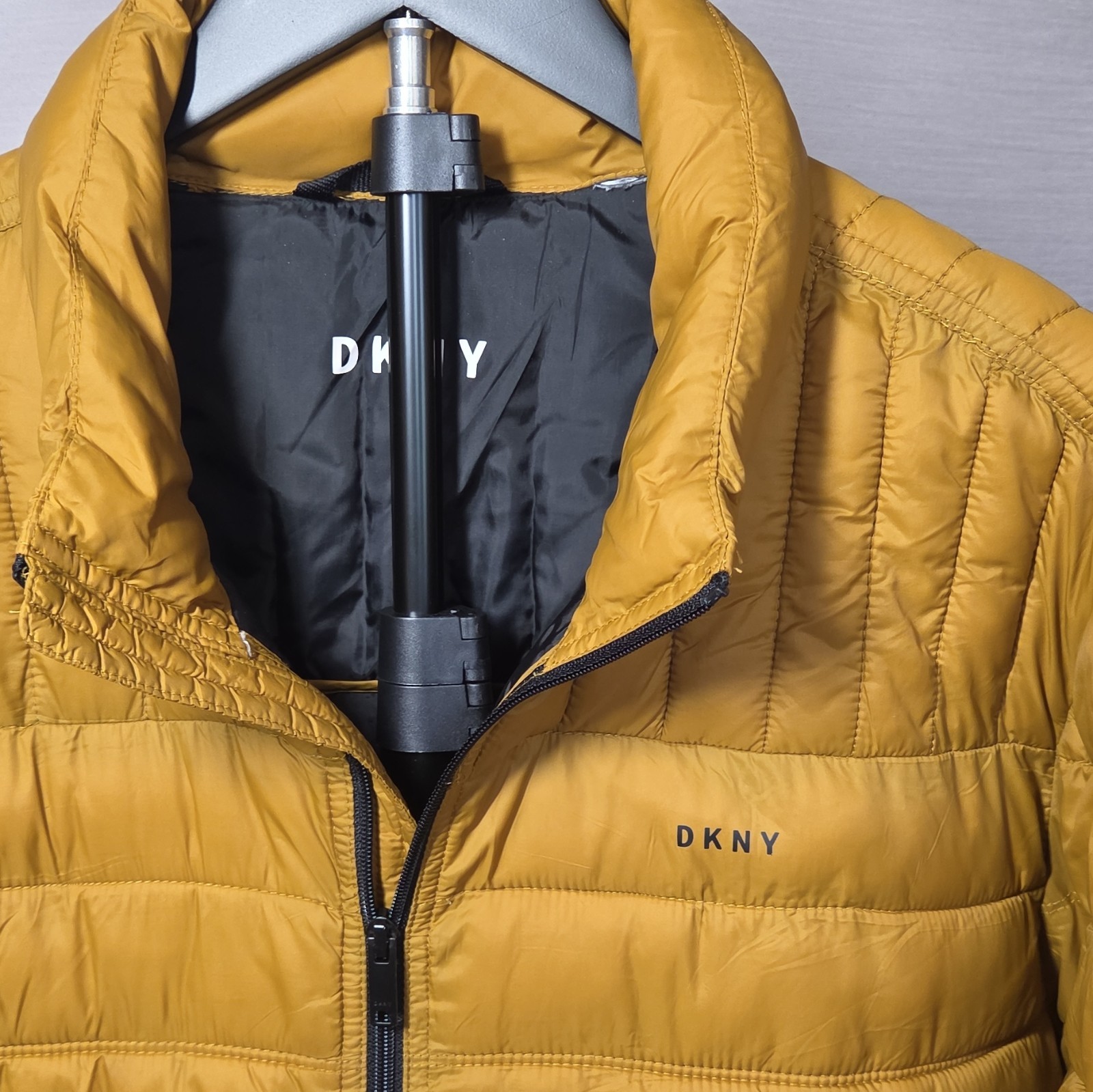 DKNY Men’s Gold Packable Insulated Puffer Jacket Zip Stand-Up Collar L #0046