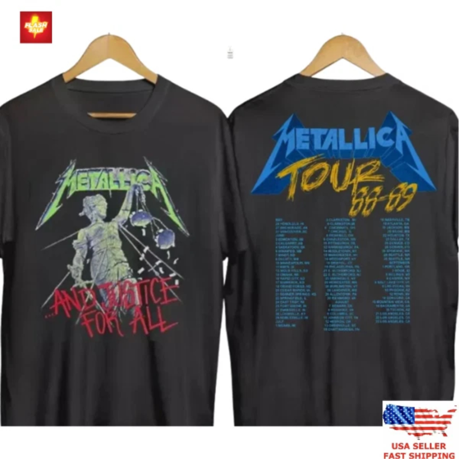 Metallica 1988 Tour Shirt And Justice For All Vintage Band Tee Front Back