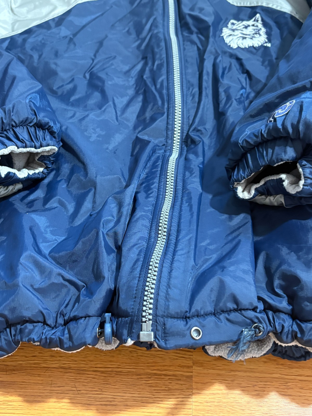 Vintage UConn Huskies Puffer Jacket Mens XL Blue Embroidered NCAA Fleece Lined