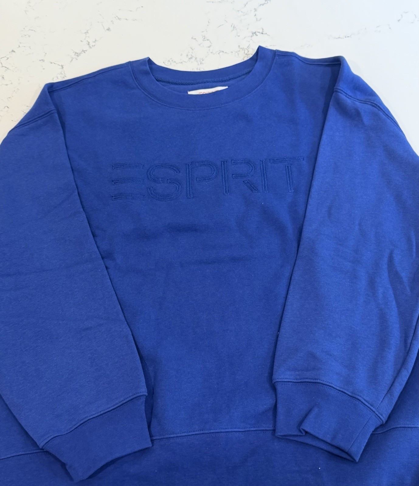 Esprit Women’s Logo-Multicolor Sweatshirt Crewneck Blue RETRO-New With Tags