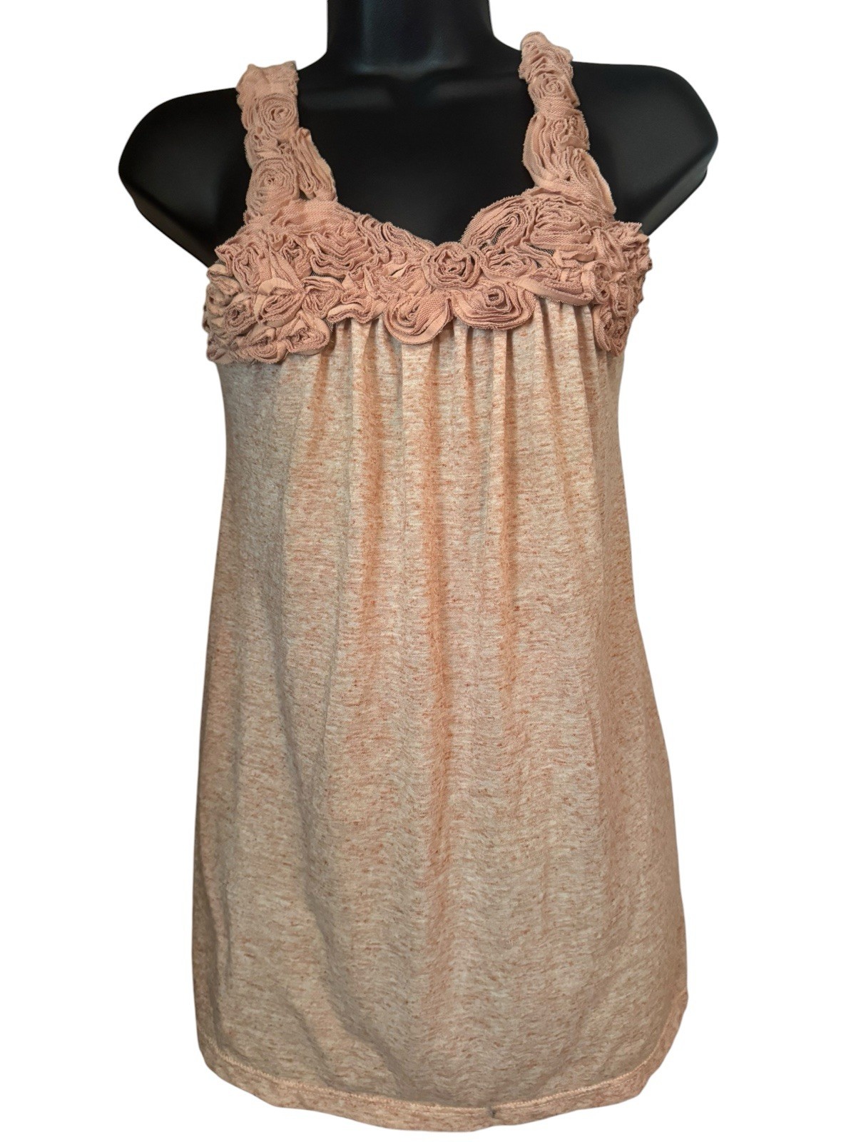 peach heather knit sleeveless top fabric rosette appliques