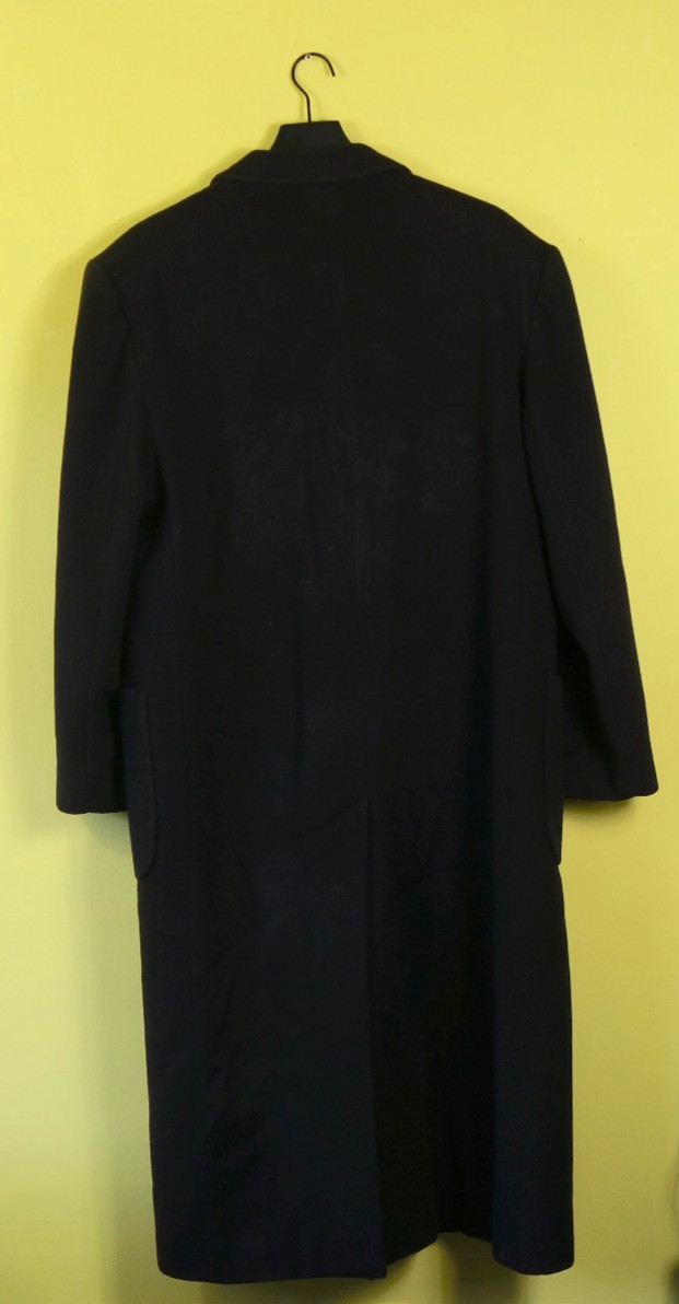 Perry Ellis Dark Blue 100% Virgin Wool Double Breasted Long Coat ~ Size 42/L