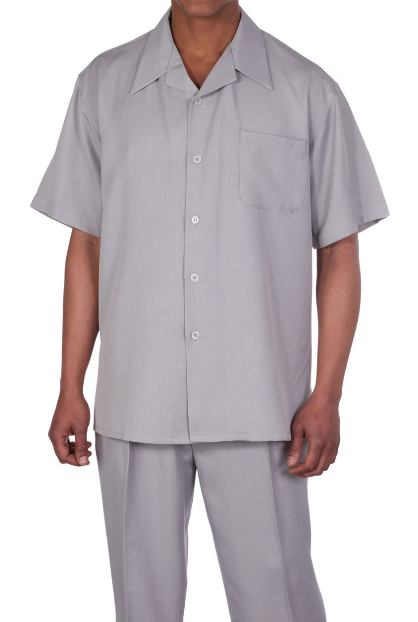 Men’s summer 2-pc walking suit (short sleeve shirt and pants), Solid color #2954