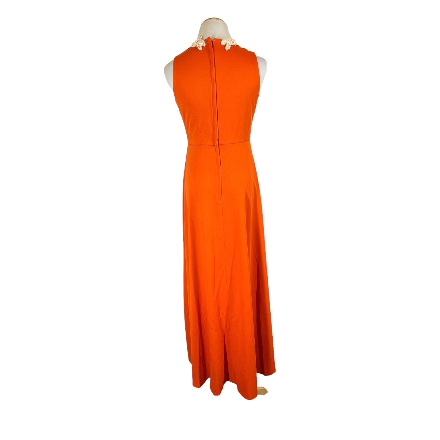 Vintage 1970s Sylvia Ann Maxi Dress Cape Set Knit Back Zip Empire Waist Orange