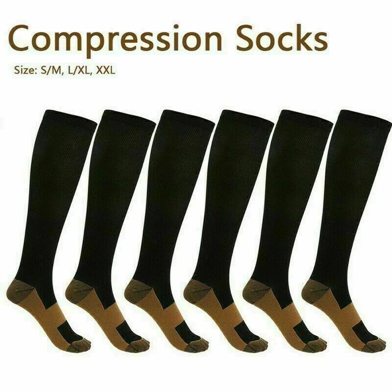 6 Pairs Copper Compression Socks 20-30mmHg Graduated Support Mens Womens S-XXL