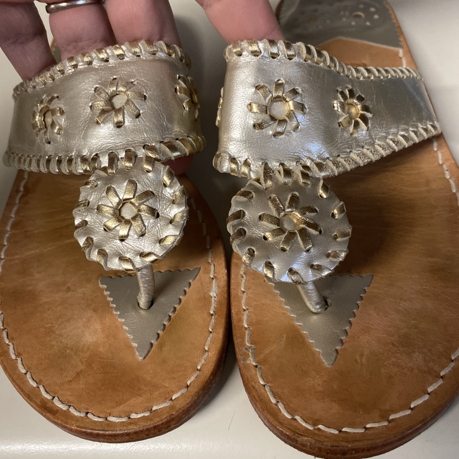 Stephen Bonanno Palm Beach Leather Handcrafted Gold Metallic Sandals Sz 7.5
