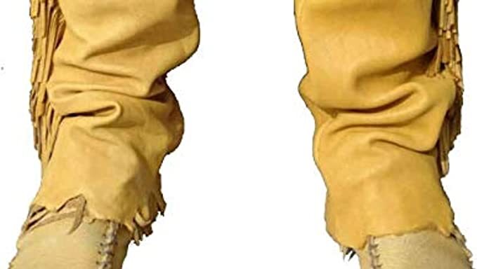 Men Native American Western Buckskin Ragged Leather Deerskin Pants Mountain Man