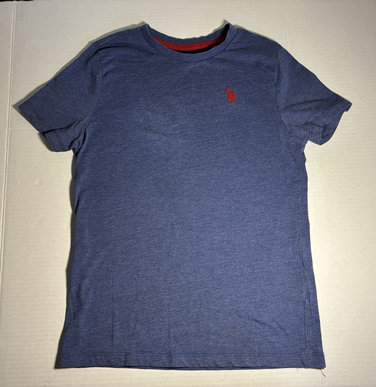 U.S. Polo Assn. Blue Solid Embroidered Logo Tee Cotton Blend Teen L (10-12)