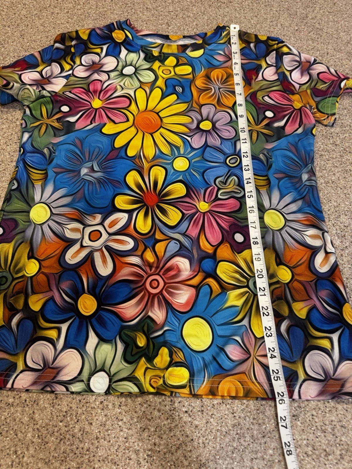 Women’s Multicolor Floral Crew Neck Short Sleeve Pullover T-Shirt M