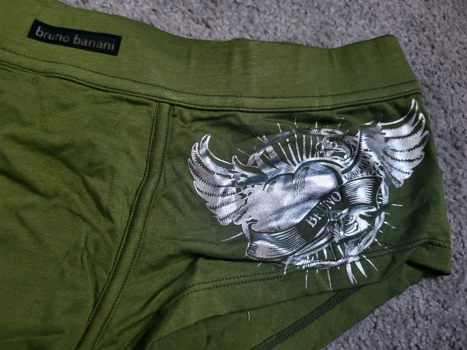 Bruno Banani Olive Angel Hearts Retro Short- Size Medium – Mens – 67% Cotton