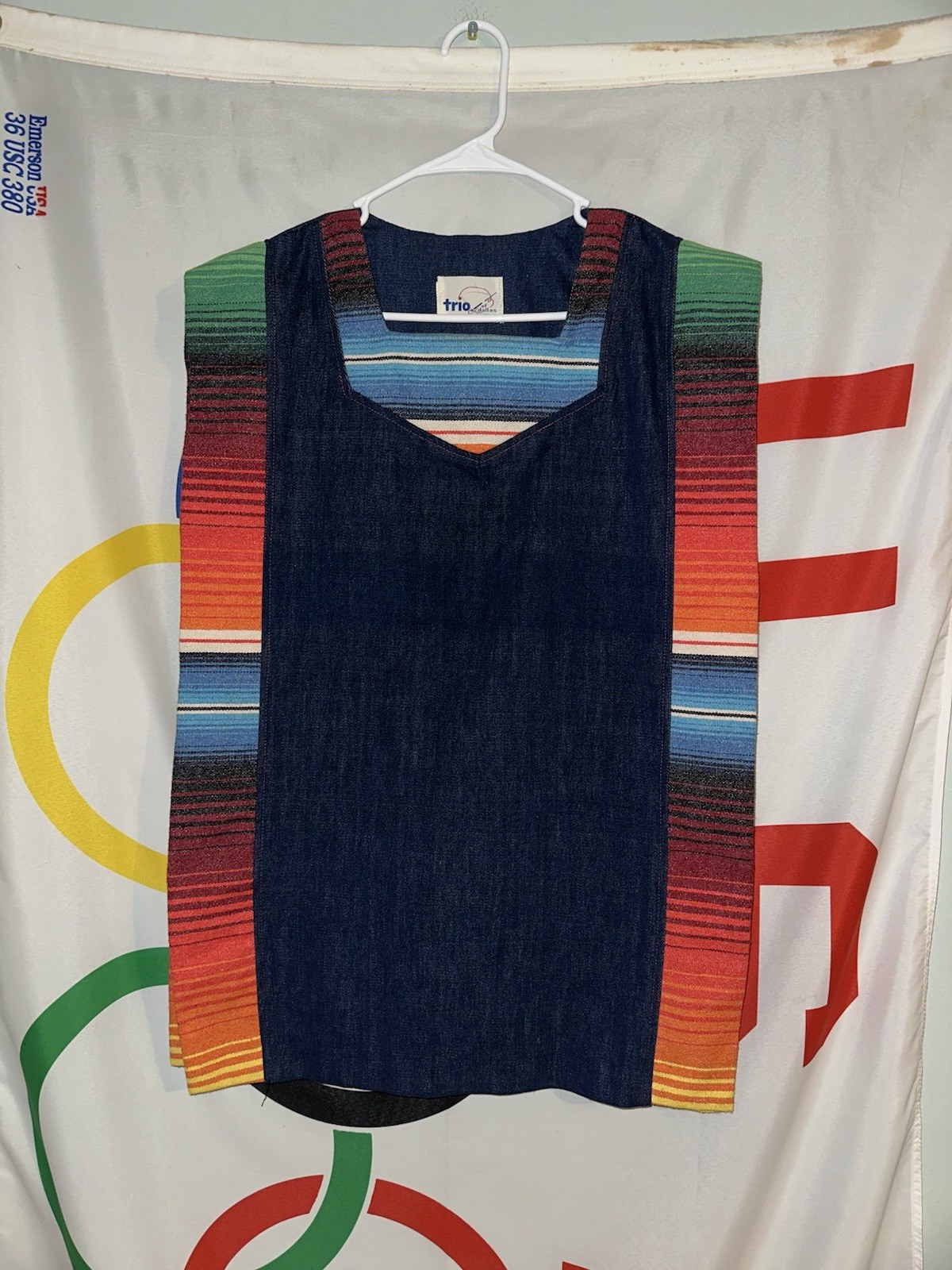 Vintage Trio of Dallas Denim Poncho Womens One Size Southwestern Aztec 80s 90s