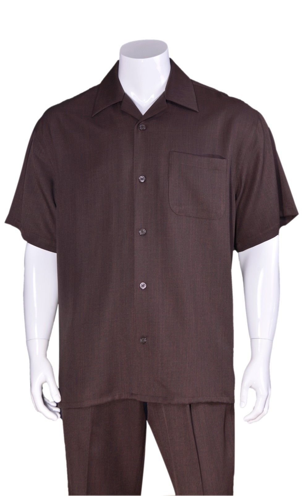 Men’s summer 2-pc walking suit (short sleeve shirt and pants), Solid color #2954