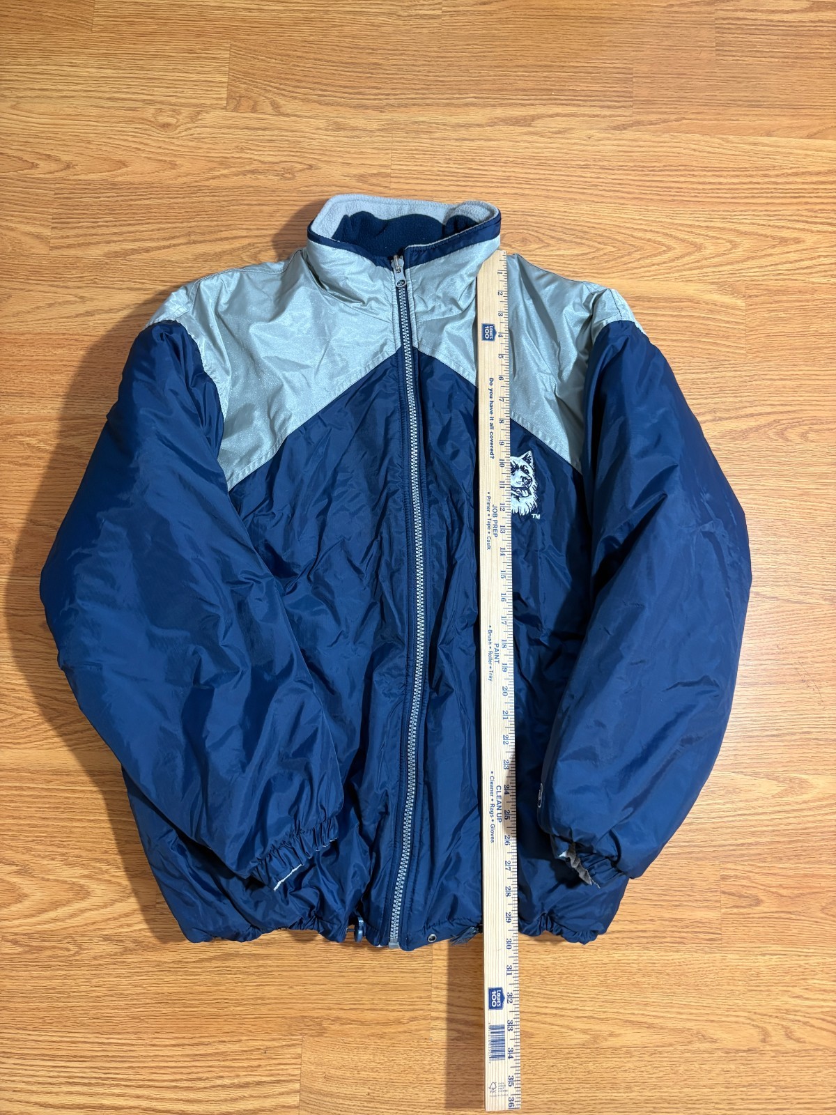 Vintage UConn Huskies Puffer Jacket Mens XL Blue Embroidered NCAA Fleece Lined