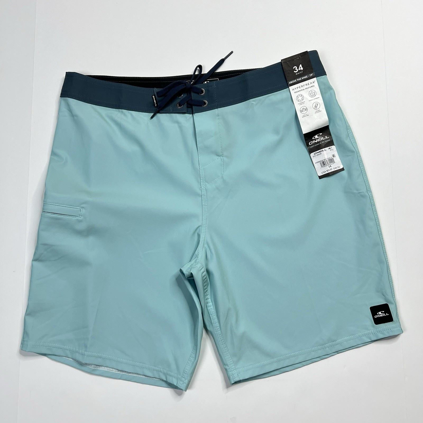 O’Neill Heat Solid Hyperfreak Board Shorts 8.5” Pastel Turquoise Mens 34 NWT