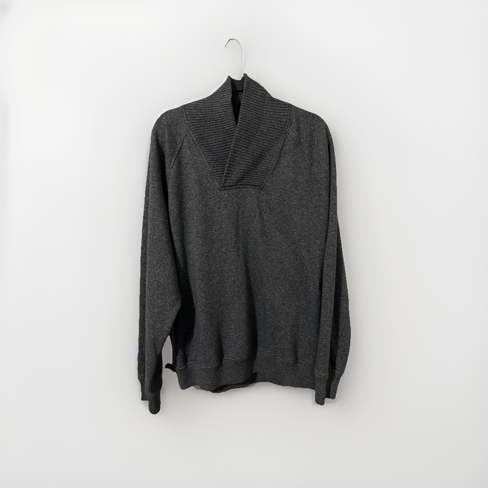 Nordstrom Men Shawl Ribbed Collar Cotton Pullover Grey XL
