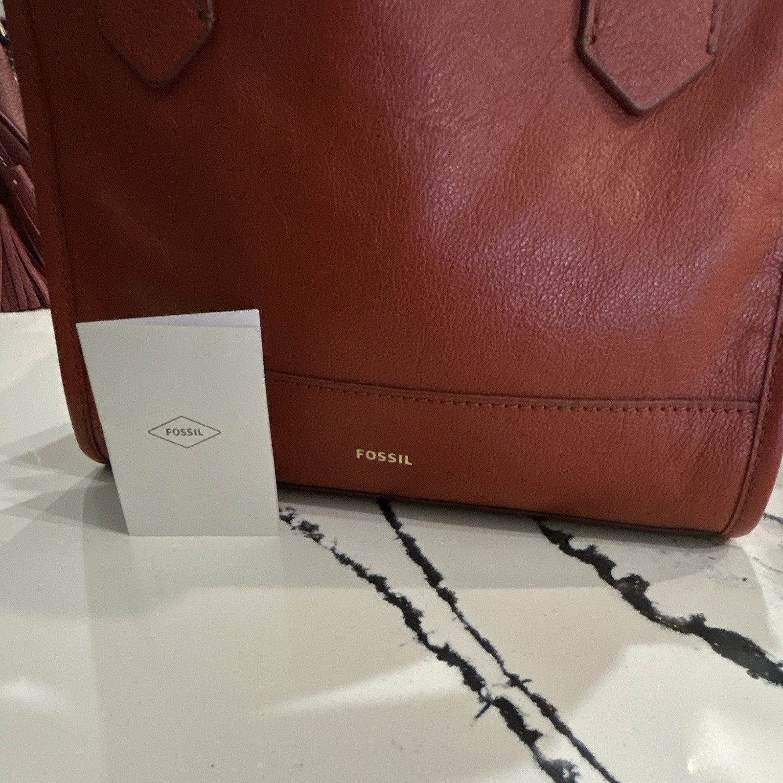 Fossil Brown Pebbled Zip Satchel Top Handle Detachable Adjustable Strap