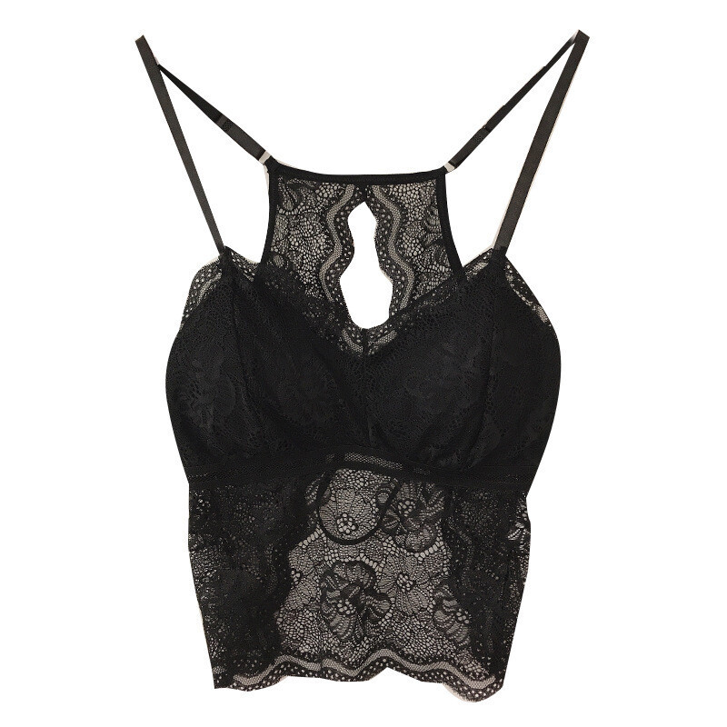 Women Sexy Lingerie Lace V Neck Crochet Bustier Cami Padded Bralette Crop Top US