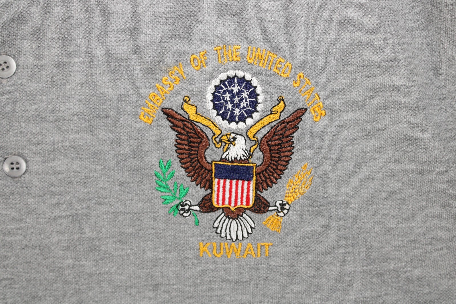 United States US Embassy Kuwait Great Seal Gray Polo Shirt Medium Embroidered