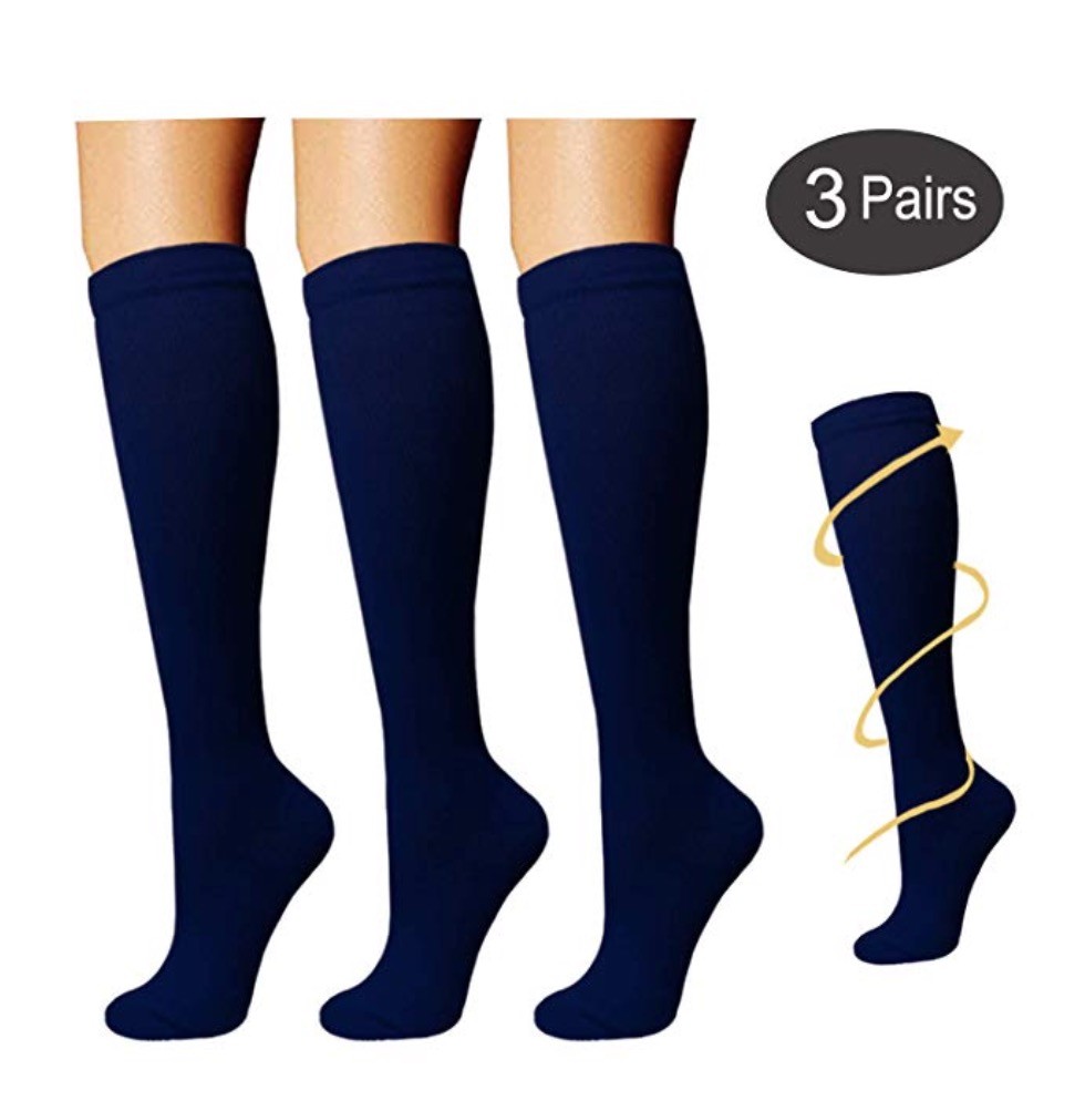 (3 Pairs) S-4XL Compression X Socks Knee High 20-30mmHg Graduated Mens Womens