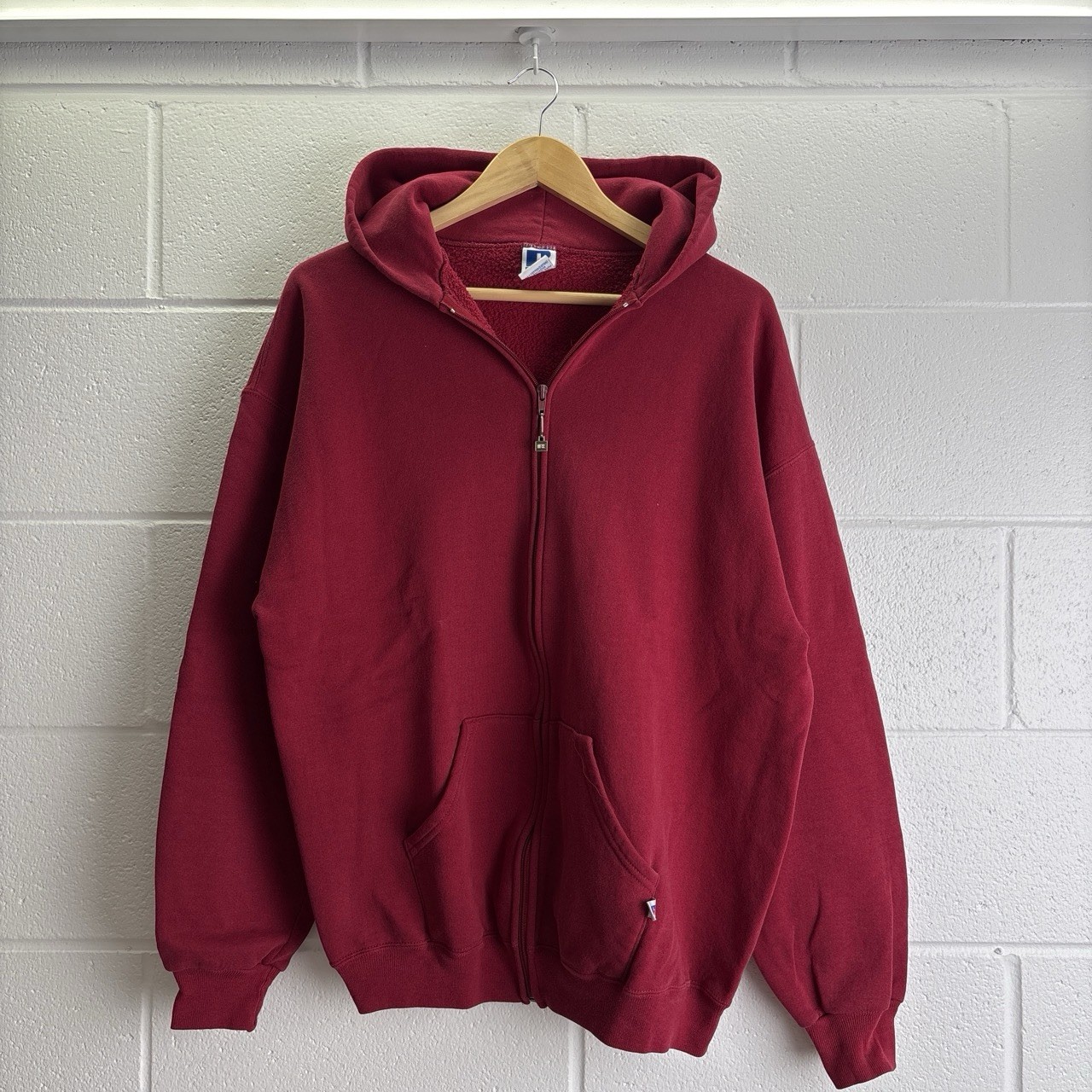 Vintage Russell Athletic full-zip fleece hoodie brick red colorway size XL