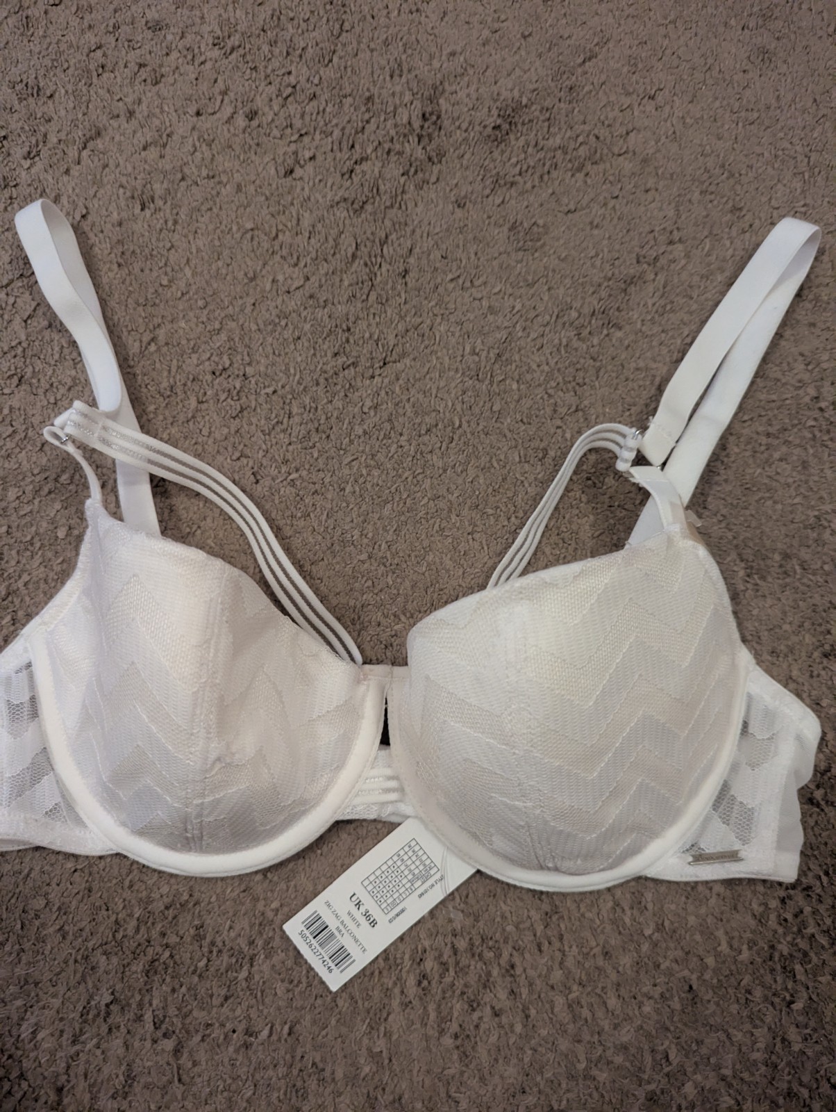 36B BOUX AVENUE UNDERWIRED WHITE ZIG ZAG BALCONETTE BRA BNWOT RRP £28