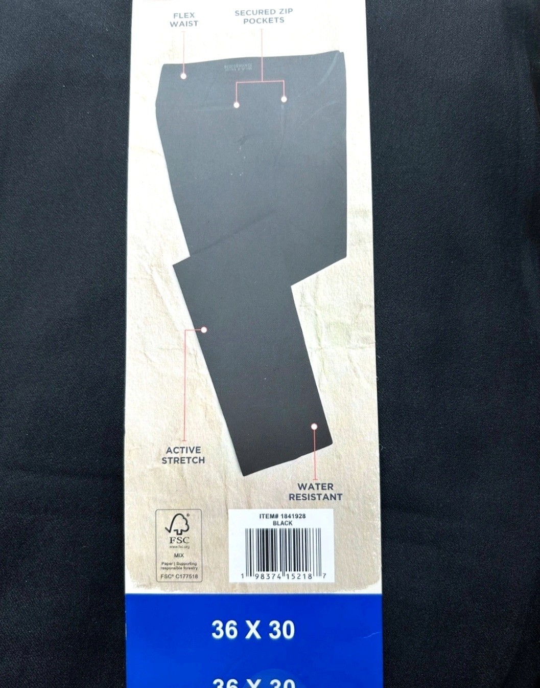 Weatherproof Men’s Hybrid Tech Pant Black Size 36×30 Tapered Leg Zip Pocket