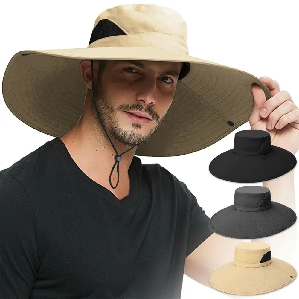 Men Wide Brim Sun Hat UV Protection Bucket Cap for Hiking Camping Fishing Safari