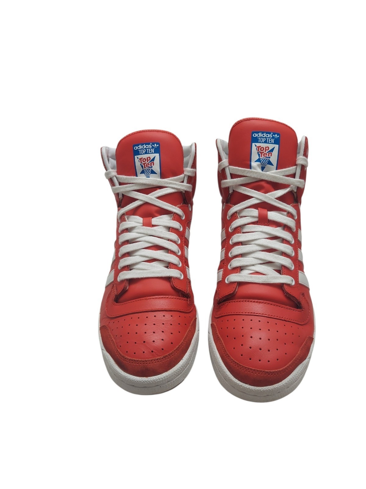 Adidas Top Ten Hi High Top Sneakers Red White Stripes Lace Up Basketball Shoes