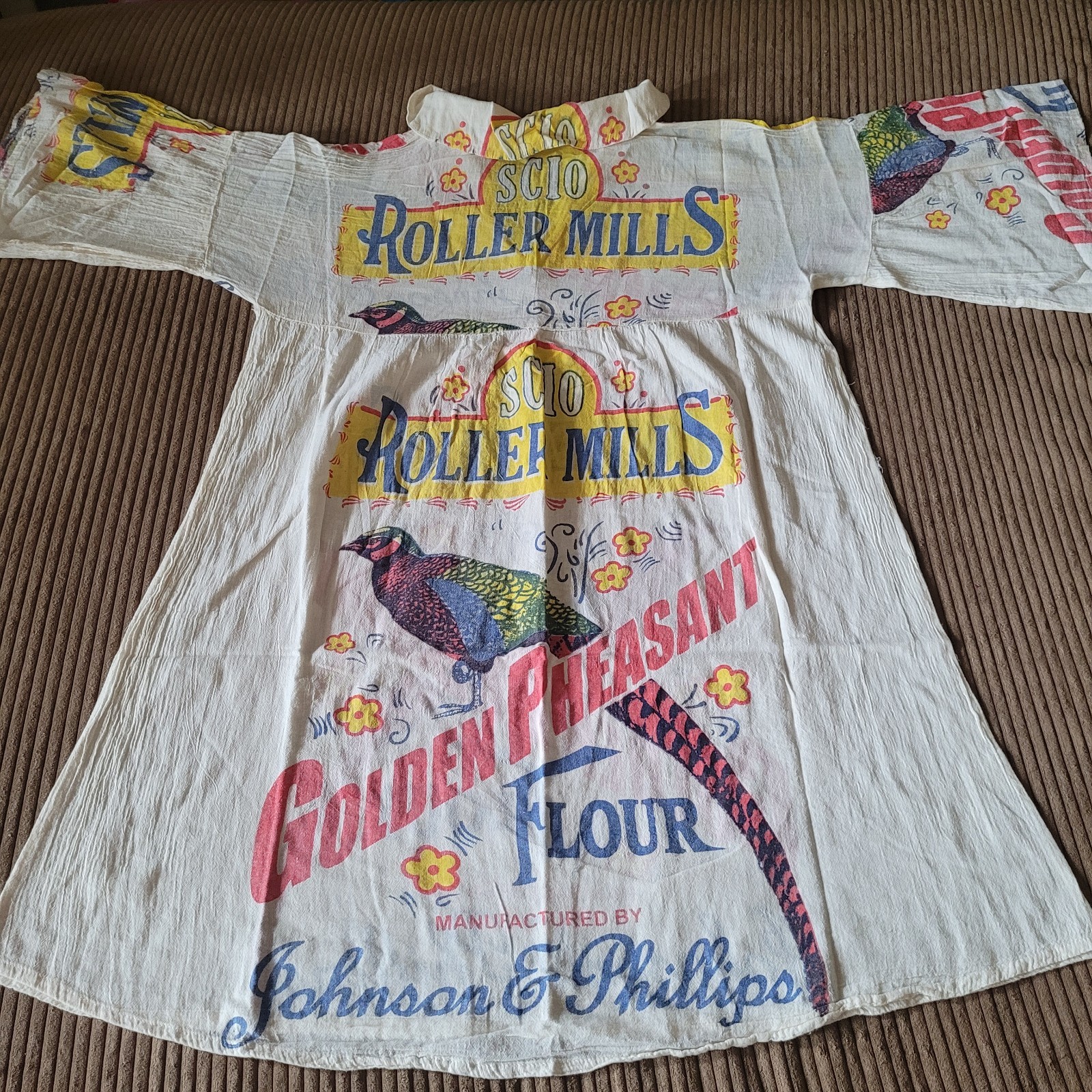 Flour Sack Dress Pheasant Vintage Look Feed Sack Garden Hippie Boho One Size