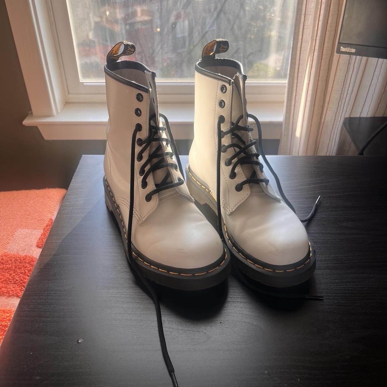 Dr. Martens White Leather Lace-Up Ankle Combat Boots Round Toe US 7