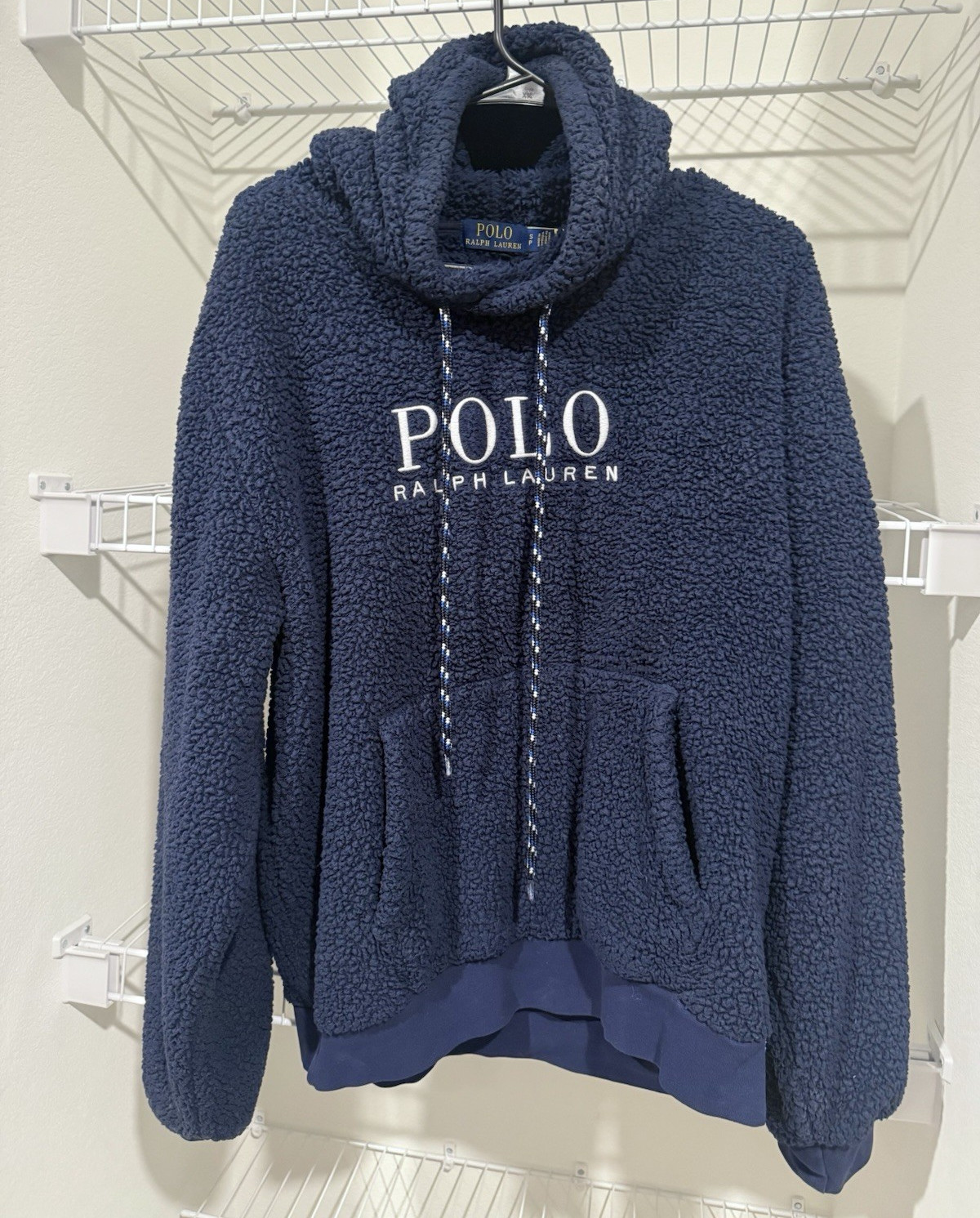 Polo Ralph Lauren Blue Sherpa Pullover Hoodie Men’s S Embroidered Logo