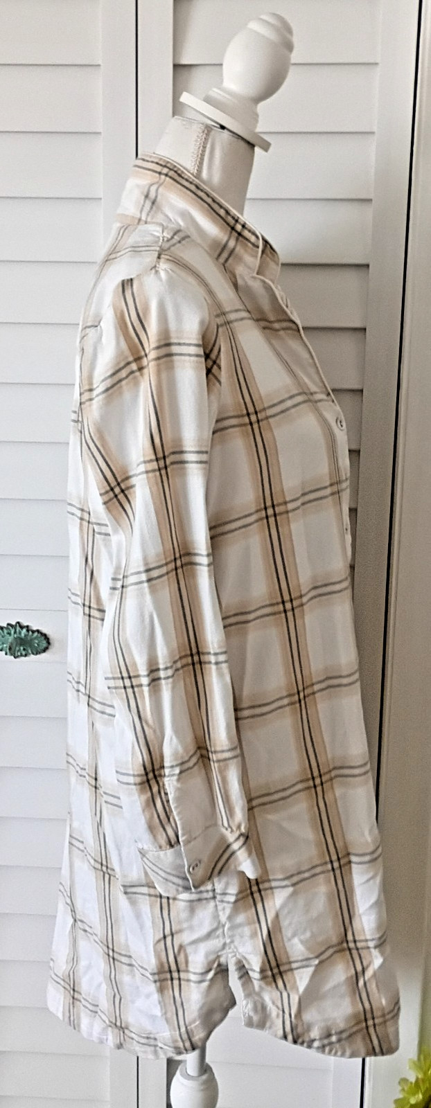 Soft Surroundings beige Plaid long sleeve Nightshirt lounge soft flannel S