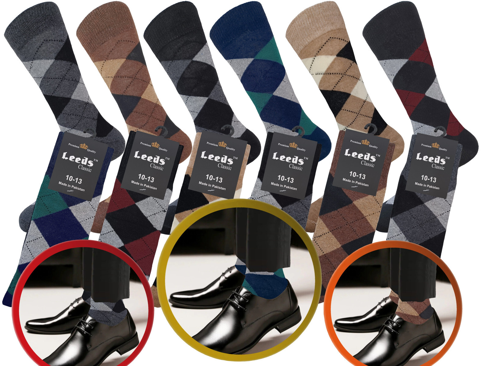 12-6-1 MEN’S DRESS SOCKS ARGYLE DIAMOND NATURAL COTTON MULTI COLOR SOCKS