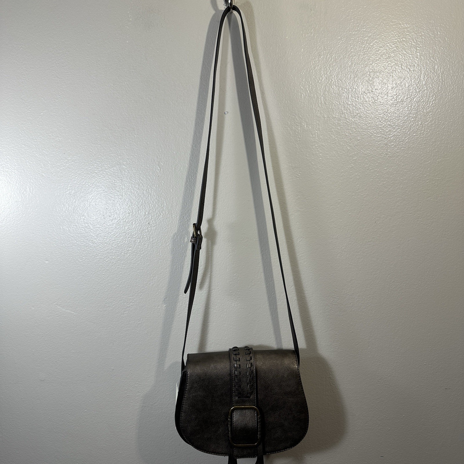 A.N.A. Boho bronze color Leather Crossbody Bag Adjustable Strap Brass Accents