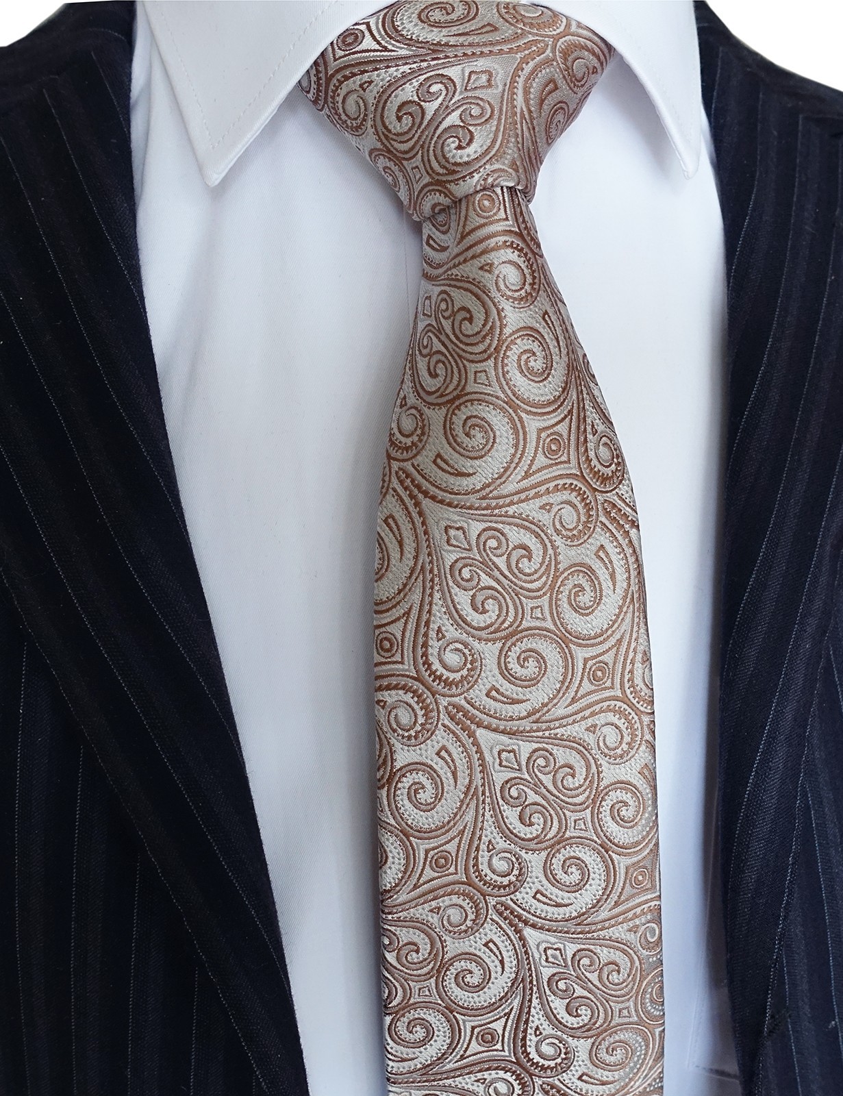 Extra Long Mens 63″ Tie Woven Jacquard Brown/beige XL Necktie 160cm 2PCS Pack