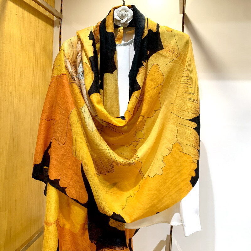 Pure Cashmere 300s Scarf Wrap Shawl Flowers Print Soft Delicate Light 78″*39″