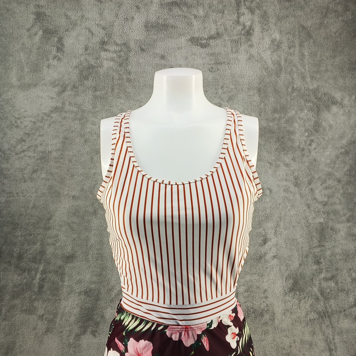Resort One Piece Swimwear MEDIUM(8-10) Padded Open Back Floral Print Striped