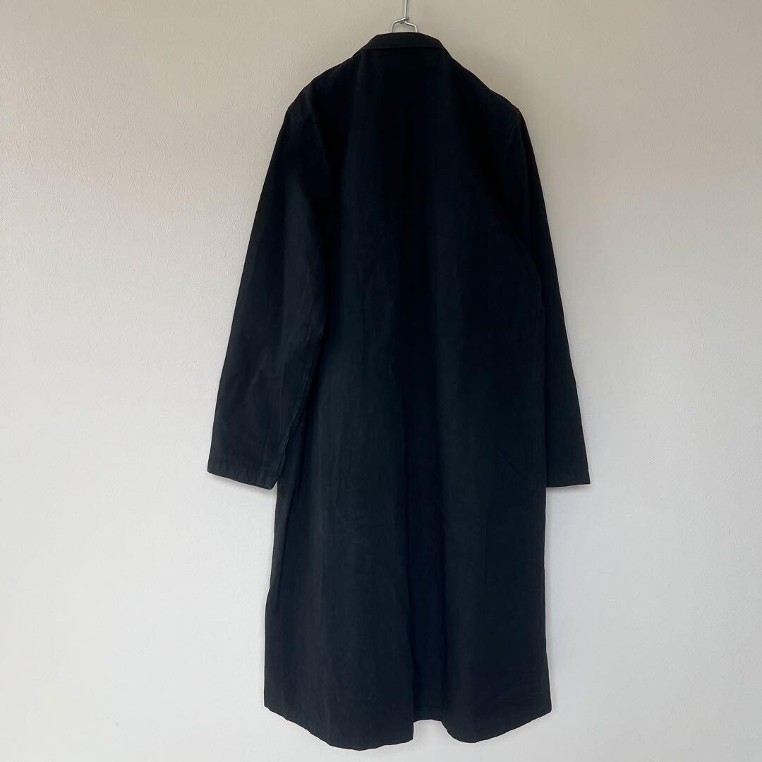 ICHI Antiquites Black Cotton Linen Pintuck Long Coat Women Free Auth